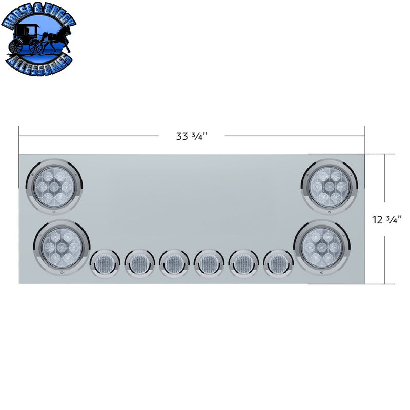 SS Rear Center Panel With 4X Red LED 4" Light & 6X Red LED 2" Light & Bezel (No LP Holes)-Clear Lens -CS REAR CENTER PANEL Gray