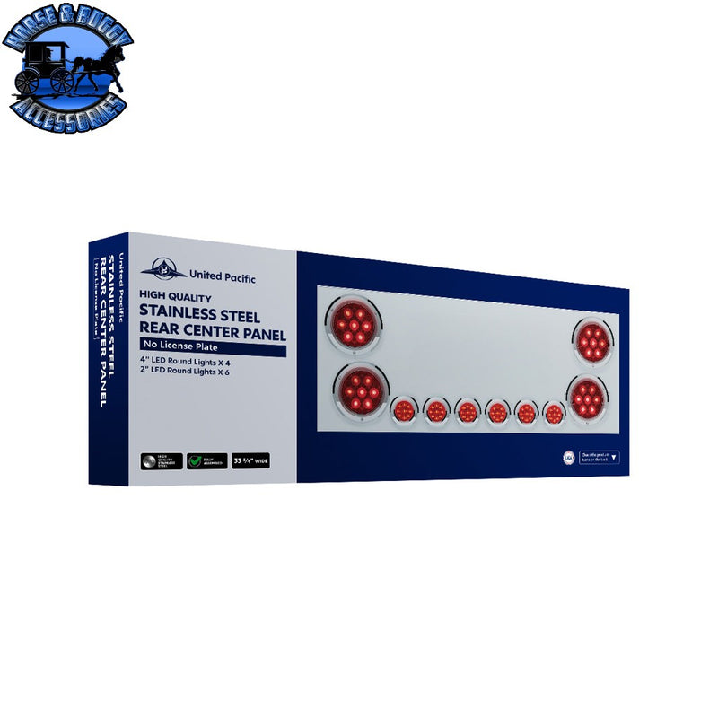 SS Rear Center Panel With 4X Red LED 4" Light & 6X Red LED 2" Light & Bezel (No LP Holes)-Clear Lens -CS REAR CENTER PANEL Midnight Blue