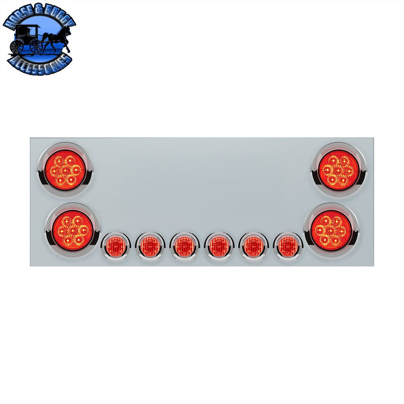 SS Rear CP With 4X 7 LED 4" Reflector Lights & 6X 9 LED 2" Lights & Visors (No LP Holes)-Red LED & Lens REAR CENTER PANEL Gray