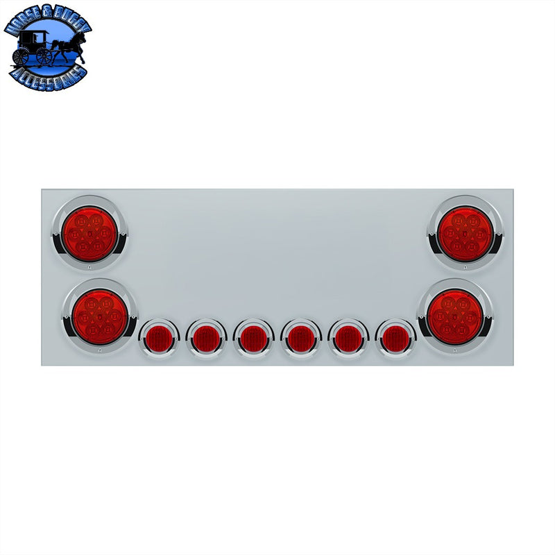 SS Rear CP With 4X 7 LED 4" Reflector Lights & 6X 9 LED 2" Lights & Visors (No LP Holes)-Red LED & Lens REAR CENTER PANEL Gray