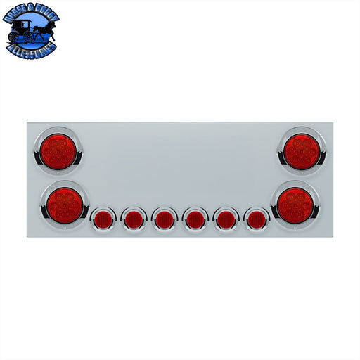 SS Rear CP With 4X 7 LED 4" Reflector Lights & 6X 9 LED 2" Lights & Visors (No LP Holes)-Red LED & Lens REAR CENTER PANEL Gray