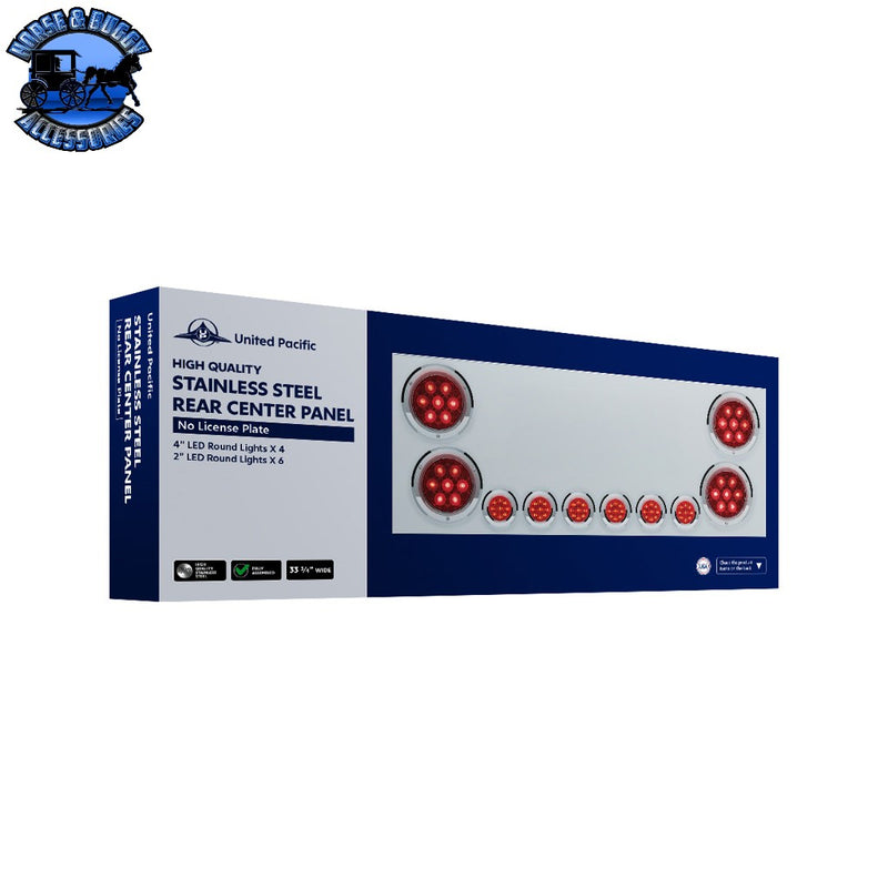 SS Rear CP With 4X 7 LED 4" Reflector Lights & 6X 9 LED 2" Lights & Visors (No LP Holes)-Red LED & Lens REAR CENTER PANEL Midnight Blue