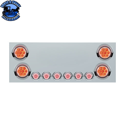 SS Rear CP With 4X 7 LED 4" Reflector Lights & 6X 9 LED 2" Lights & Visors (No LP Holes)-Red LED/Clear Lens REAR CENTER PANEL Gray