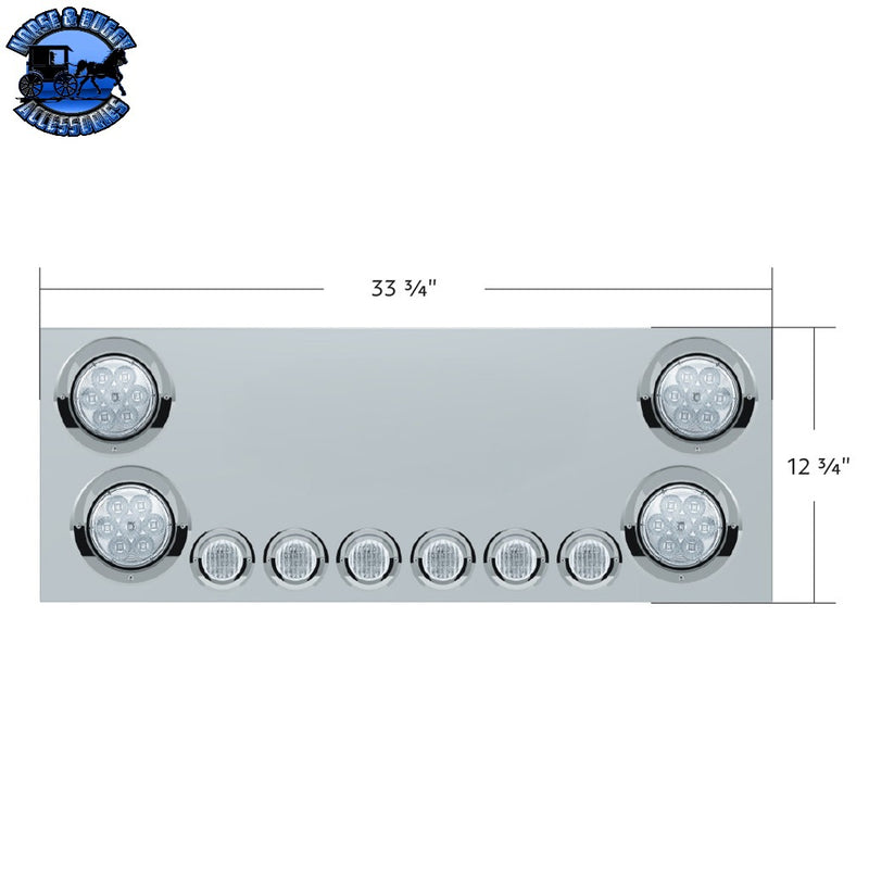 SS Rear CP With 4X 7 LED 4" Reflector Lights & 6X 9 LED 2" Lights & Visors (No LP Holes)-Red LED/Clear Lens REAR CENTER PANEL Gray