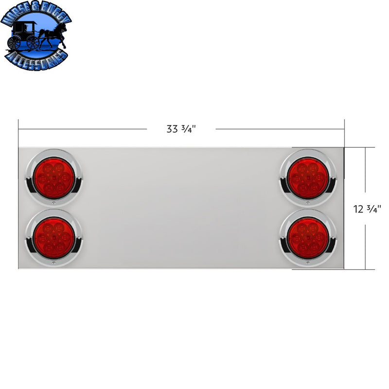 UP-34156 33-3/4" Stainless Rear Center Panel With Four 7 LED 4" Reflector Lights & Visors(No LP Holes)-Red LED/Red Lens REAR CENTER PANEL Gray