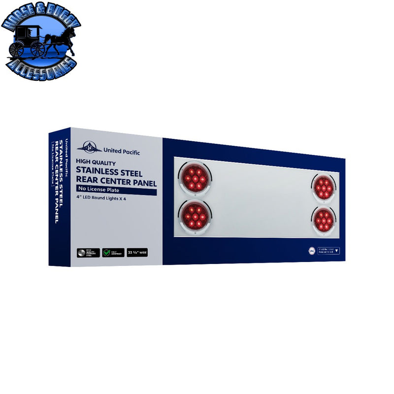 33-3/4" Stainless Rear Center Panel With Four 7 LED 4" Reflector Lights & Visors (No LP Holes)-Red LED/Clear Lens REAR CENTER PANEL Midnight Blue