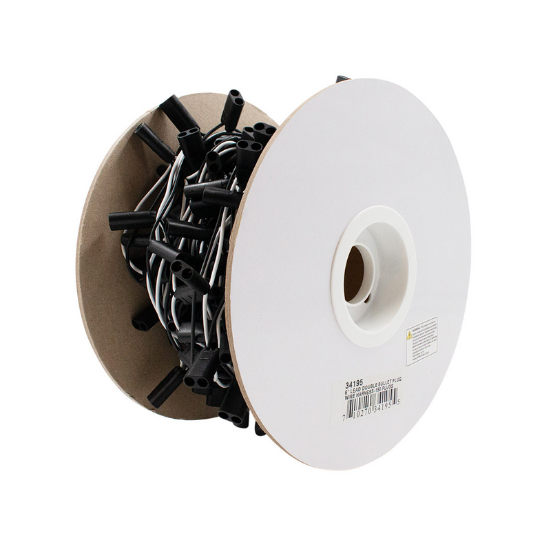 UP-34195 150 Count 2-Prong Female Bullet Plugs 16G Wire Harness Roll - 75' W/6" Lead Between Plugs