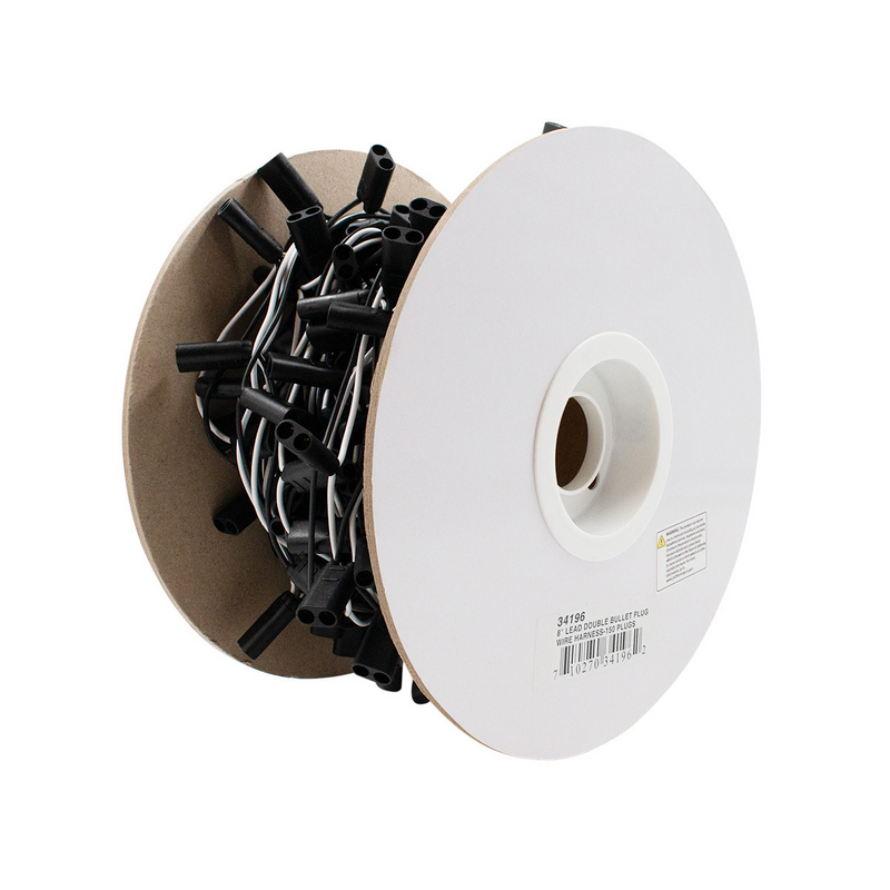 UP-34196 150 Count 2-Prong Female Bullet Plugs 16G Wire Harness Roll - 100' W/8" Lead Between Plugs