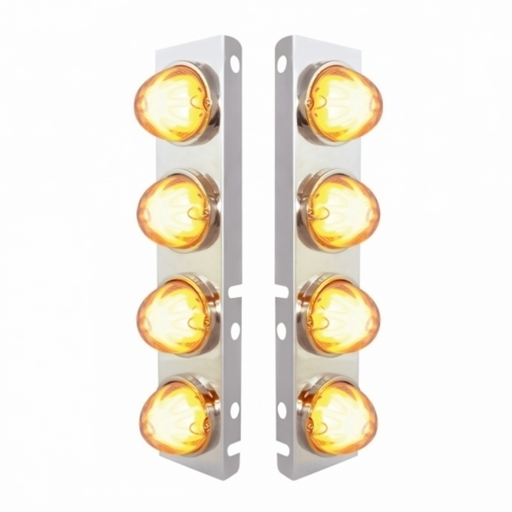 UP-34435 SS Front Air Cleaner Bracket With 8X 9 Amber LED Watermelon GloLight & Bezels For Peterbilt-Clear Lens