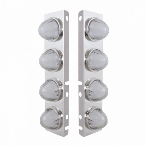 UP-34435 SS Front Air Cleaner Bracket With 8X 9 Amber LED Watermelon GloLight & Bezels For Peterbilt-Clear Lens