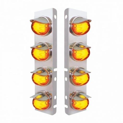 UP-34436 SS Front Air Cleaner Bracket With 8X 9 Amber LED Watermelon GloLight & Visors For Peterbilt-Amber Lens