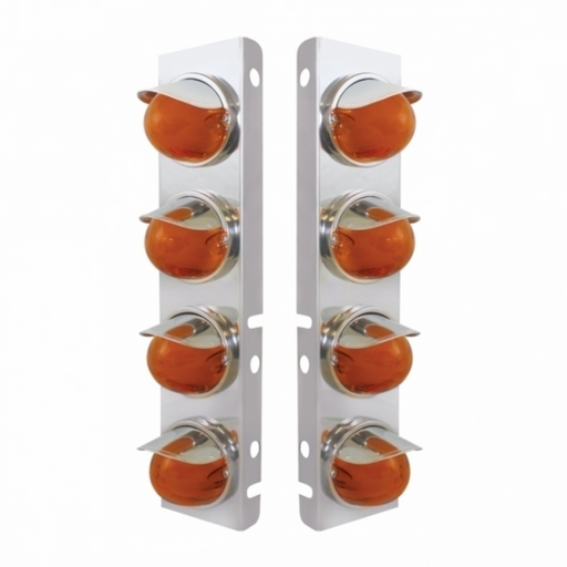 UP-34436 SS Front Air Cleaner Bracket With 8X 9 Amber LED Watermelon GloLight & Visors For Peterbilt-Amber Lens