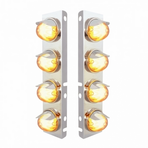 UP-34437 SS Front Air Cleaner Bracket With 8X 9 Amber LED Watermelon GloLight & Visors For Peterbilt-Clear Lens