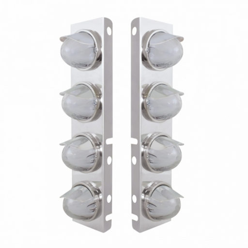 UP-34437 SS Front Air Cleaner Bracket With 8X 9 Amber LED Watermelon GloLight & Visors For Peterbilt-Clear Lens