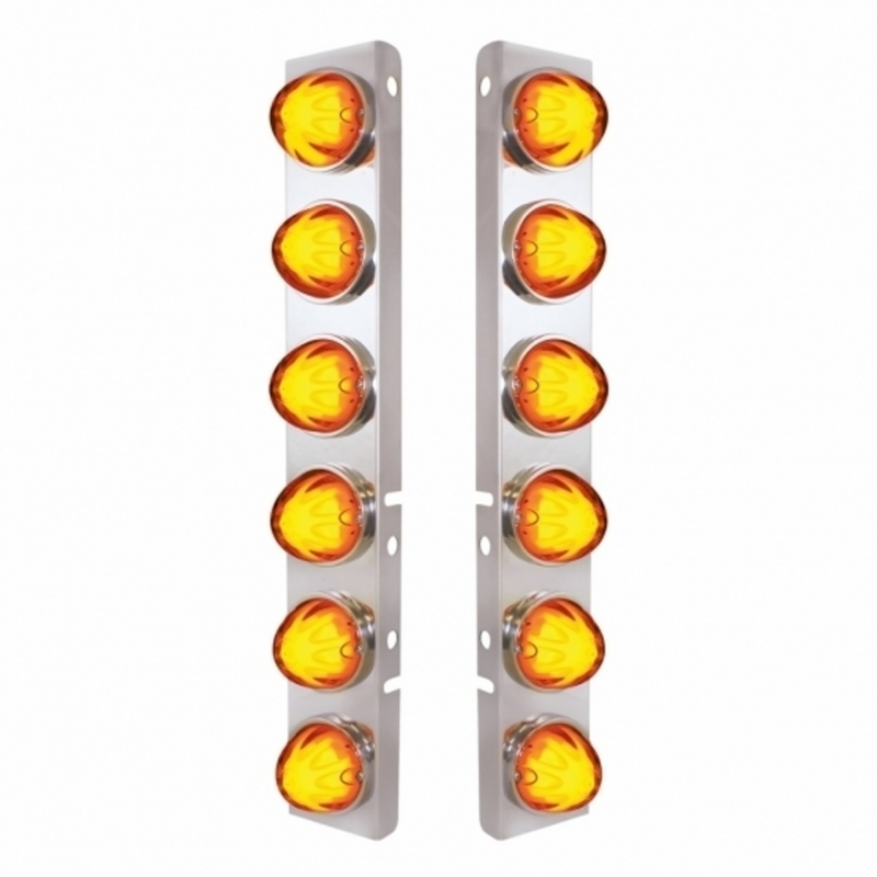 UP-34438 SS Front Air Cleaner Bracket With 12X 9 Amber LED Dual Function Watermelon GloLight For Peterbilt-Amber Lens