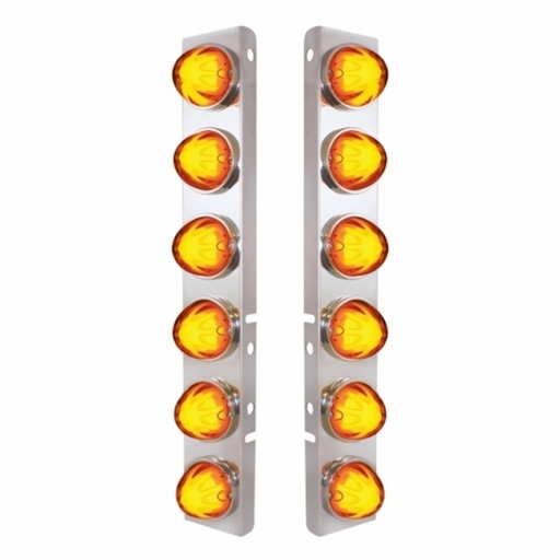 UP-34438 SS Front Air Cleaner Bracket With 12X 9 Amber LED Dual Function Watermelon GloLight For Peterbilt-Amber Lens
