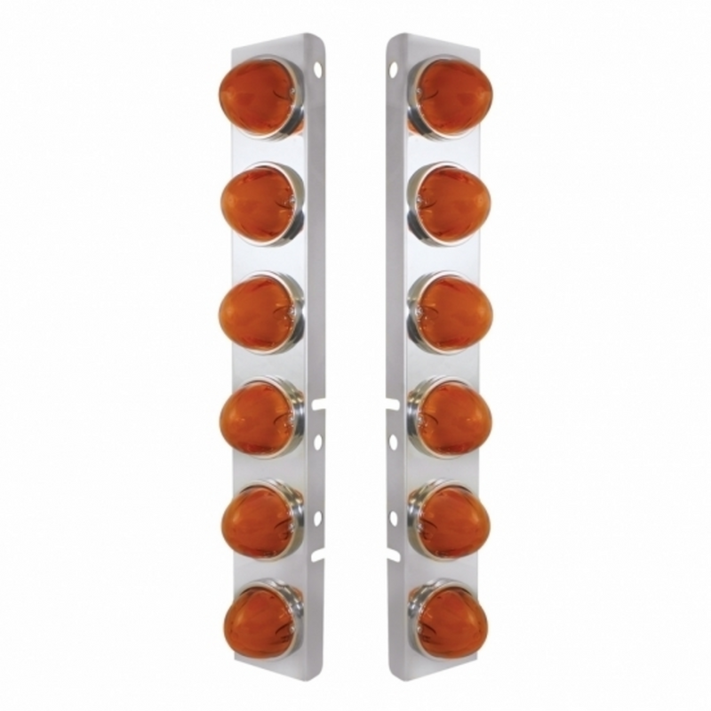 UP-34438 SS Front Air Cleaner Bracket With 12X 9 Amber LED Dual Function Watermelon GloLight For Peterbilt-Amber Lens