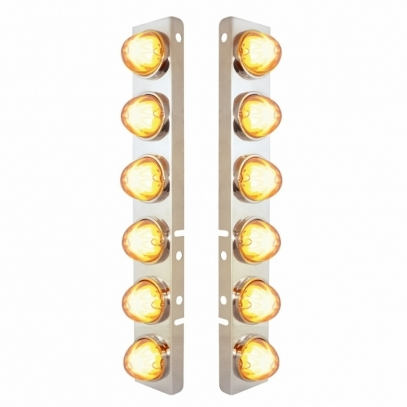 UP-34439 SS Front Air Cleaner Bracket With 12X 9 Amber LED Dual Function Watermelon GloLight For Peterbilt-Clear Lens