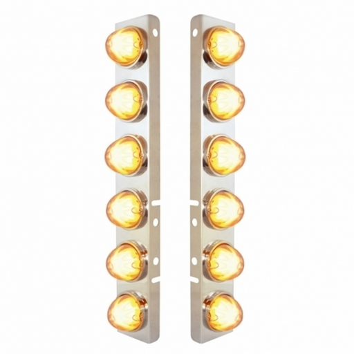 UP-34439 SS Front Air Cleaner Bracket With 12X 9 Amber LED Dual Function Watermelon GloLight For Peterbilt-Clear Lens