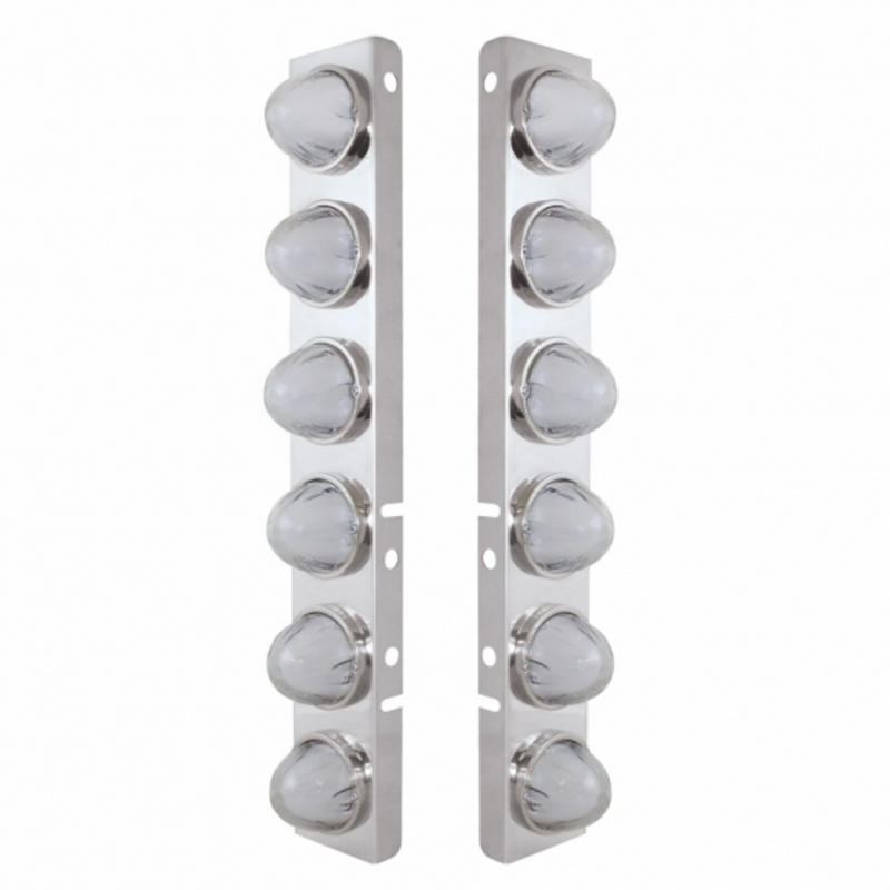 UP-34439 SS Front Air Cleaner Bracket With 12X 9 Amber LED Dual Function Watermelon GloLight For Peterbilt-Clear Lens