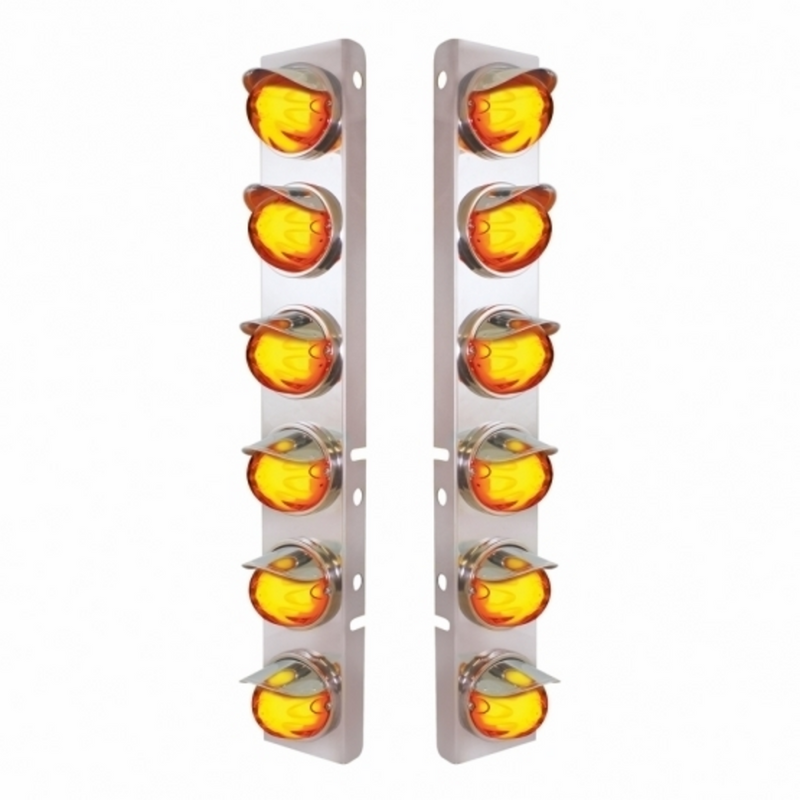 UP-34440 SS Front Air Cleaner Brkt With 12X 9 Amber Hi/Lo LED Watermelon GloLight & Visors For Peterbilt-Amber Lens