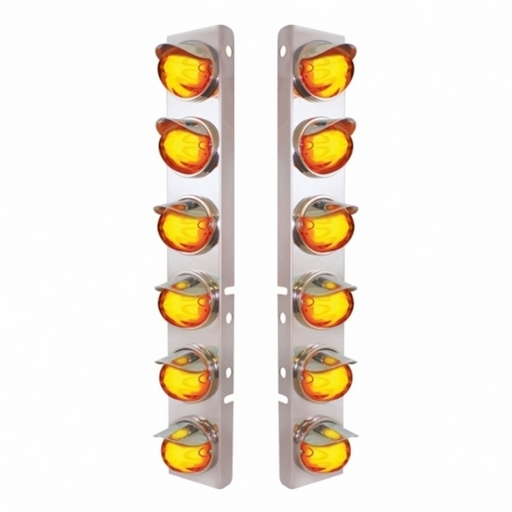 UP-34440 SS Front Air Cleaner Brkt With 12X 9 Amber Hi/Lo LED Watermelon GloLight & Visors For Peterbilt-Amber Lens