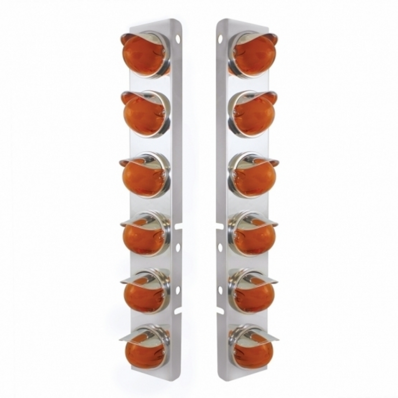 UP-34440 SS Front Air Cleaner Brkt With 12X 9 Amber Hi/Lo LED Watermelon GloLight & Visors For Peterbilt-Amber Lens