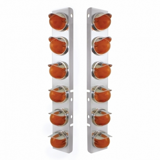 UP-34440 SS Front Air Cleaner Brkt With 12X 9 Amber Hi/Lo LED Watermelon GloLight & Visors For Peterbilt-Amber Lens
