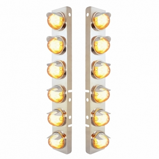 UP-34441 SS Front Air Cleaner Brkt With 12X 9 Amber Hi/Lo LED Watermelon GloLight & Visors For Peterbilt-Clear Lens