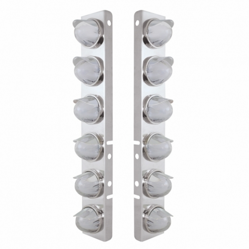 UP-34441 SS Front Air Cleaner Brkt With 12X 9 Amber Hi/Lo LED Watermelon GloLight & Visors For Peterbilt-Clear Lens