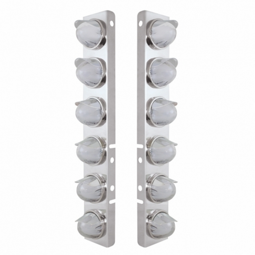 UP-34441 SS Front Air Cleaner Brkt With 12X 9 Amber Hi/Lo LED Watermelon GloLight & Visors For Peterbilt-Clear Lens