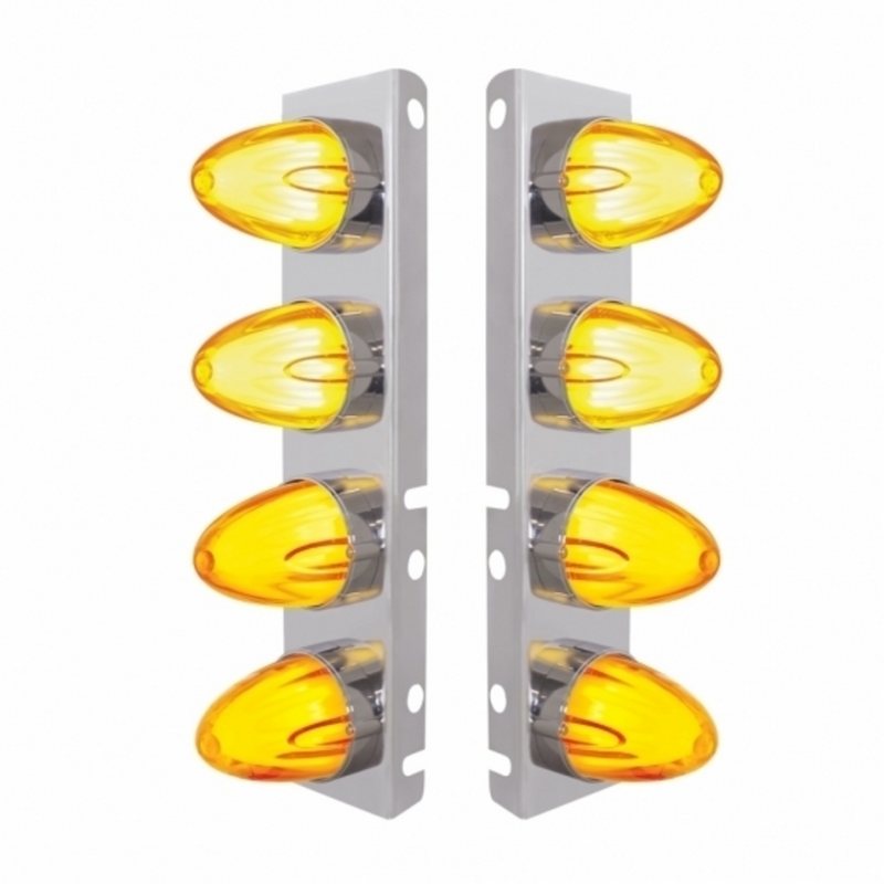 UP-34454 SS Front Air Cleaner Bracket With 8X 9 Amber LED Dual Function Watermelon GloLight For Peterbilt-Amber Lens