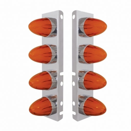 UP-34454 SS Front Air Cleaner Bracket With 8X 9 Amber LED Dual Function Watermelon GloLight For Peterbilt-Amber Lens