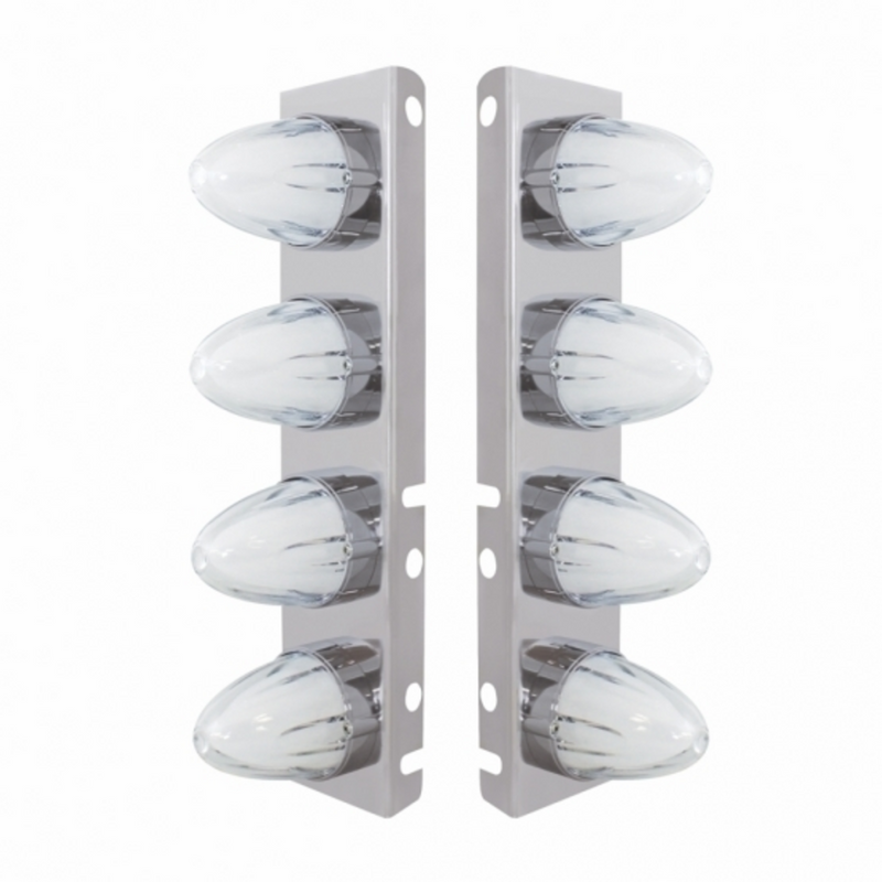 UP-34455 SS Front Air Cleaner Bracket With 8X 9 Amber LED Dual Function Watermelon GloLight For Peterbilt-Clear Lens