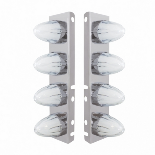 UP-34455 SS Front Air Cleaner Bracket With 8X 9 Amber LED Dual Function Watermelon GloLight For Peterbilt-Clear Lens