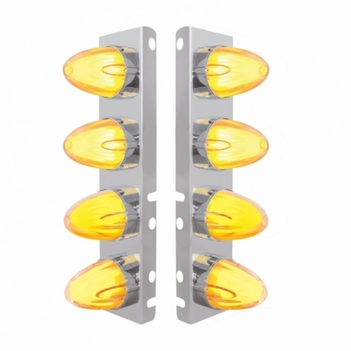UP-34455 SS Front Air Cleaner Bracket With 8X 9 Amber LED Dual Function Watermelon GloLight For Peterbilt-Clear Lens