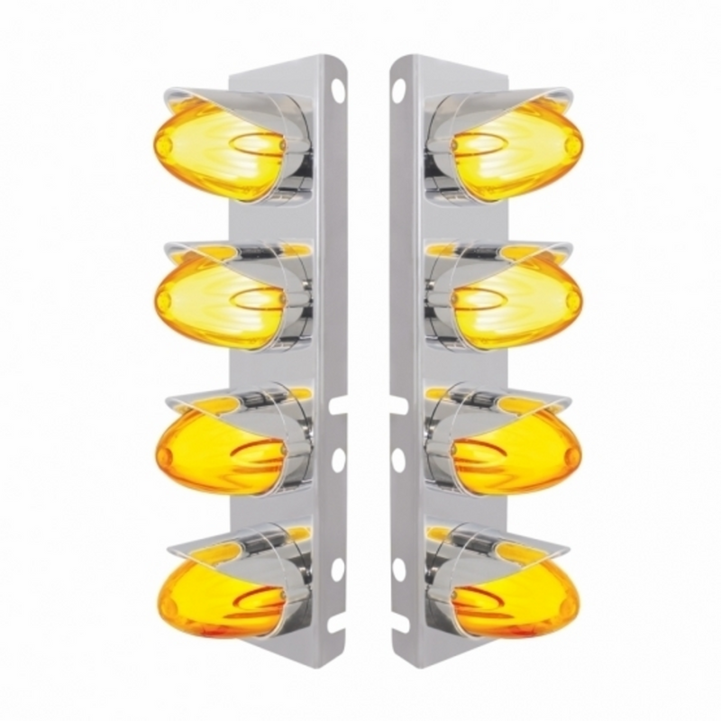 UP-34456 SS Front Air Cleaner Brkt With 8X 9 Amber Hi/Lo LED Watermelon GloLight & Visors For Peterbilt-Amber Lens