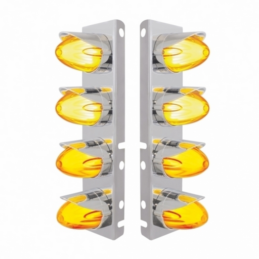 UP-34456 SS Front Air Cleaner Brkt With 8X 9 Amber Hi/Lo LED Watermelon GloLight & Visors For Peterbilt-Amber Lens