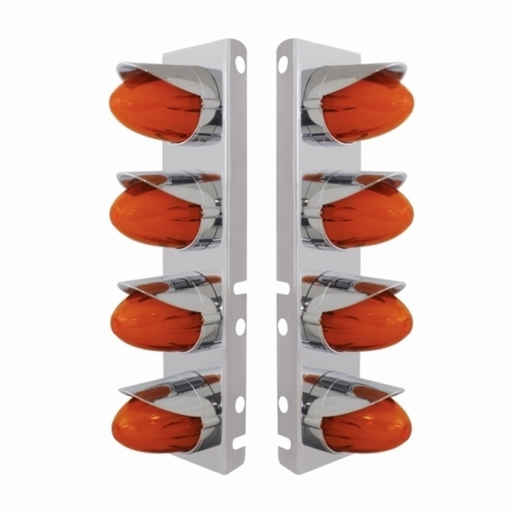 UP-34456 SS Front Air Cleaner Brkt With 8X 9 Amber Hi/Lo LED Watermelon GloLight & Visors For Peterbilt-Amber Lens