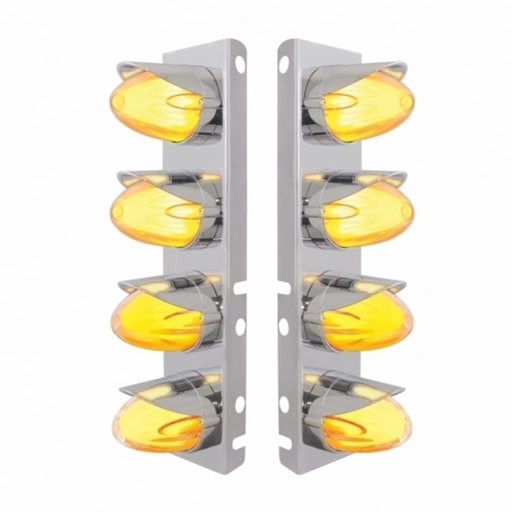UP-34457 SS Front Air Cleaner Brkt With 8X 9 Amber Hi/Lo LED Watermelon GloLight & Visors For Peterbilt-Clear Lens