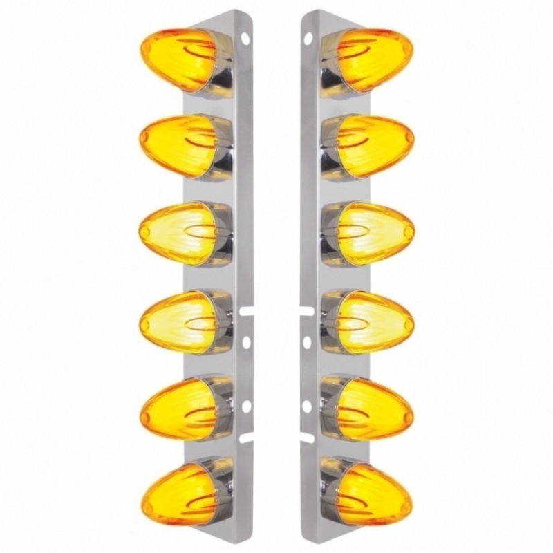 UP-34458 SS Front Air Cleaner Brkt With 12X 9 Amber Hi/Lo LED GloLight Watermelon Grakon Lights For Peterbilt -Amber Lens