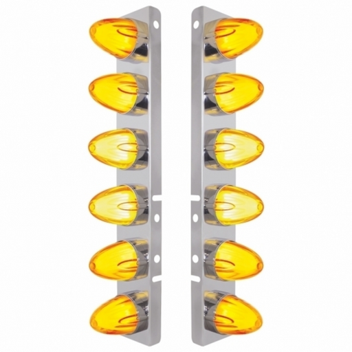 UP-34458 SS Front Air Cleaner Brkt With 12X 9 Amber Hi/Lo LED GloLight Watermelon Grakon Lights For Peterbilt -Amber Lens