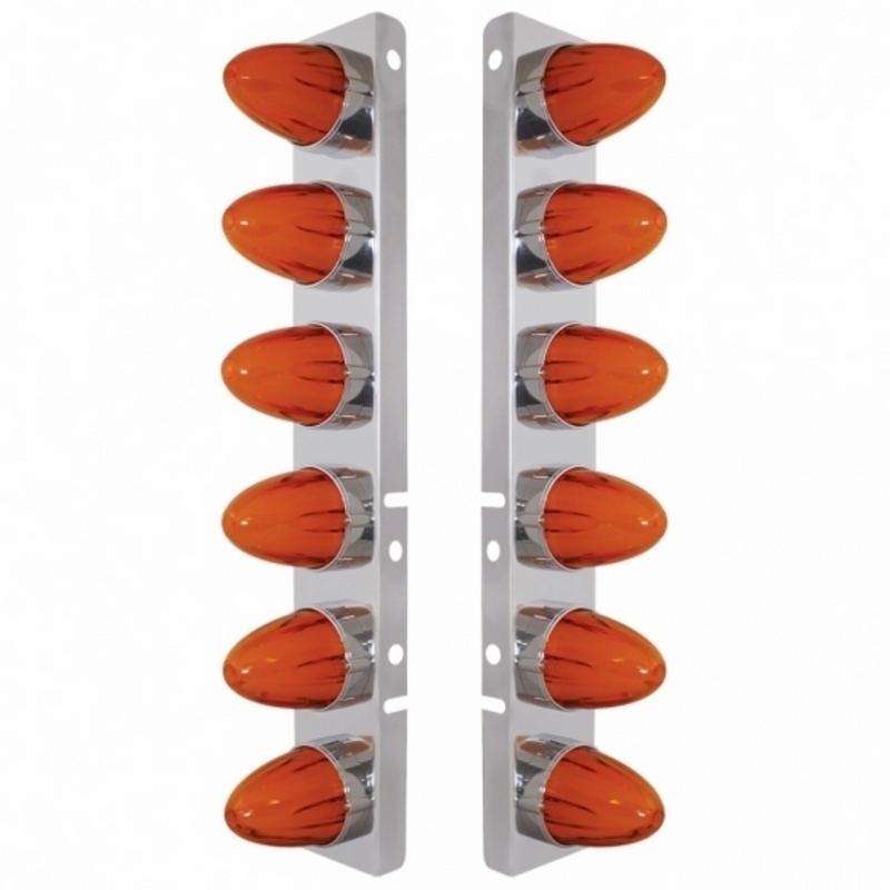 UP-34458 SS Front Air Cleaner Brkt With 12X 9 Amber Hi/Lo LED GloLight Watermelon Grakon Lights For Peterbilt -Amber Lens