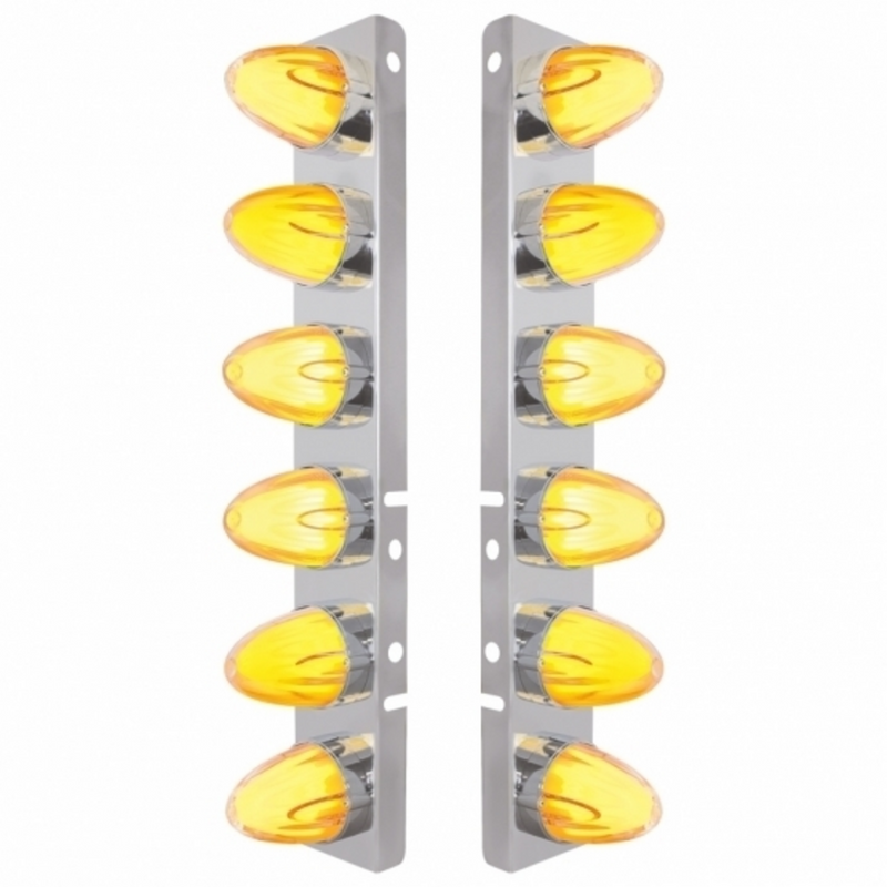 UP-34459 SS Front Air Cleaner Brkt With 12X 9 Amber Hi/Lo LED GloLight Watermelon Grakon Lights For Peterbilt-Clear Lens