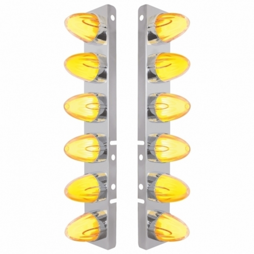 UP-34459 SS Front Air Cleaner Brkt With 12X 9 Amber Hi/Lo LED GloLight Watermelon Grakon Lights For Peterbilt-Clear Lens