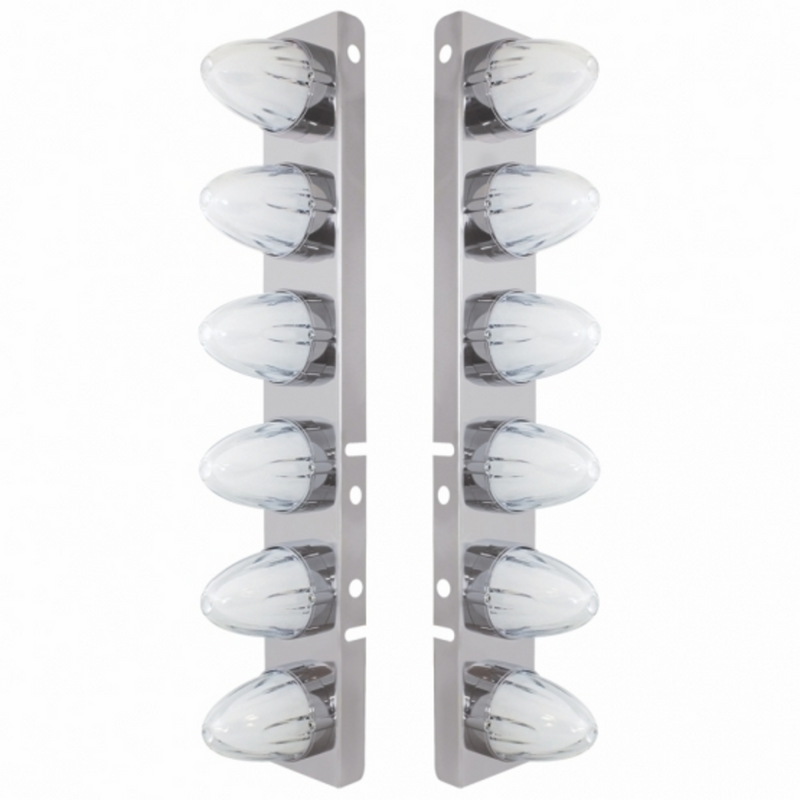 UP-34459 SS Front Air Cleaner Brkt With 12X 9 Amber Hi/Lo LED GloLight Watermelon Grakon Lights For Peterbilt-Clear Lens