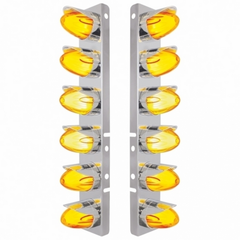 UP-34460 SS Front Air Cleaner Brkt With 12X Amber Hi/Lo LED GloLight Watermelon Grakon Light & Visor For Peterbilt-Amber Lens
