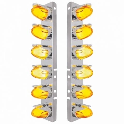 UP-34460 SS Front Air Cleaner Brkt With 12X Amber Hi/Lo LED GloLight Watermelon Grakon Light & Visor For Peterbilt-Amber Lens