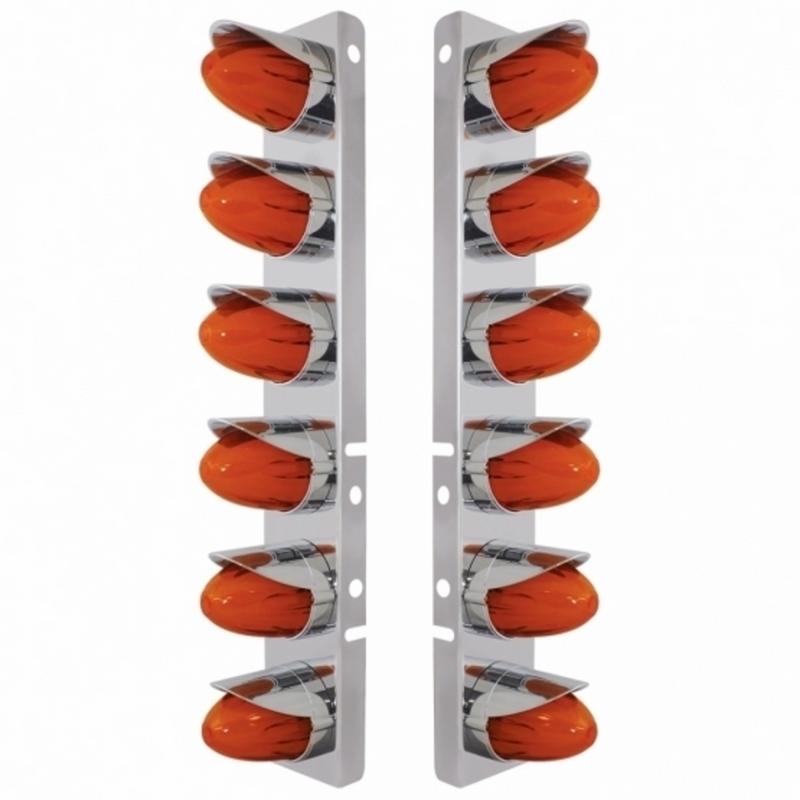 UP-34460 SS Front Air Cleaner Brkt With 12X Amber Hi/Lo LED GloLight Watermelon Grakon Light & Visor For Peterbilt-Amber Lens