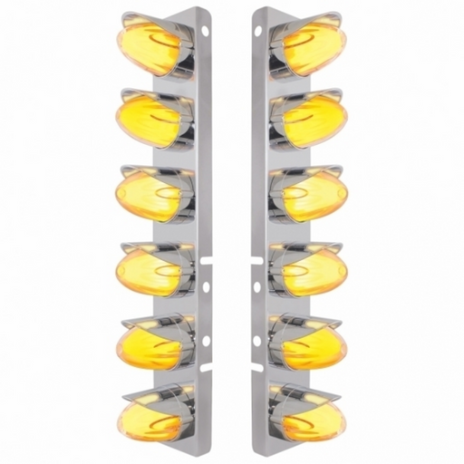 UP-34461 SS Front Air Cleaner Brkt With 12X Amber Hi/Lo LED GloLight Watermelon Grakon Light & Visor For Peterbilt-Clear Lens
